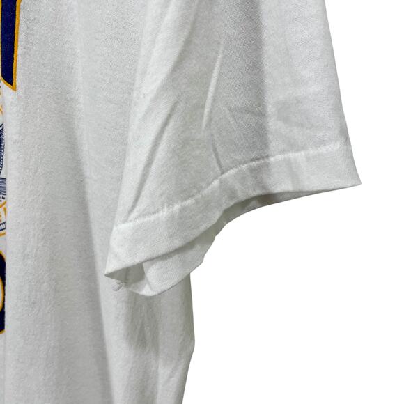 Vintage 90s Stedman White Crewneck T-Shirt Navy Mom Graphic Single Stitch - Picture 4 of 9